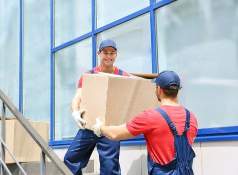 Moving team loading boxes into a van for Pimlico house removals