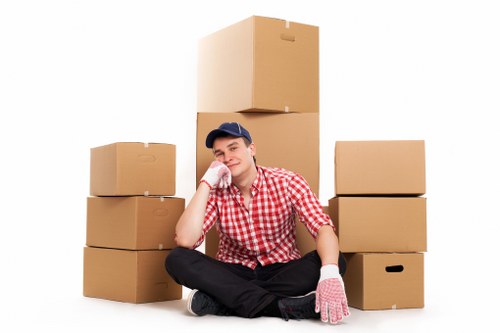 Packed moving boxes ready for house removals in Pimlico